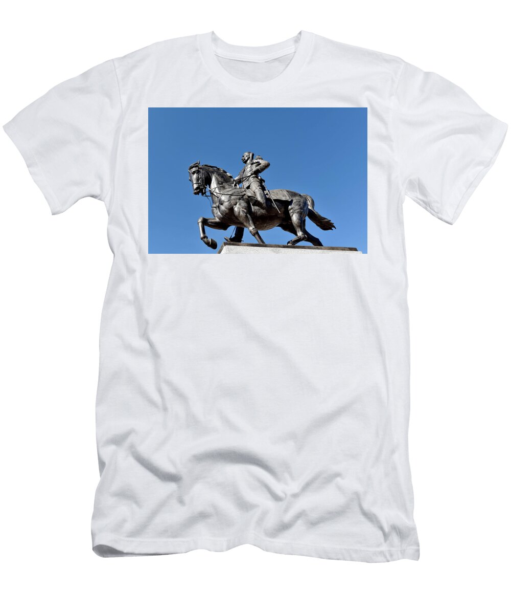 Equestrian Bronze Monument on Stone Pedestal Equestrian Statue Against Clear Sky Mounir Khalfouf T-Shirt