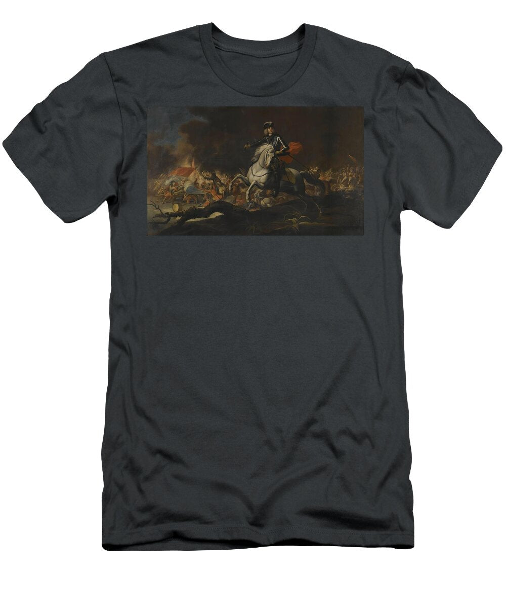 Equestrian Portrait of Commander Johann Kaspar Freiherr Von Hillesheim in Front of a Battle Johann Philipp Von Der Schlichten Dutch T-Shirt