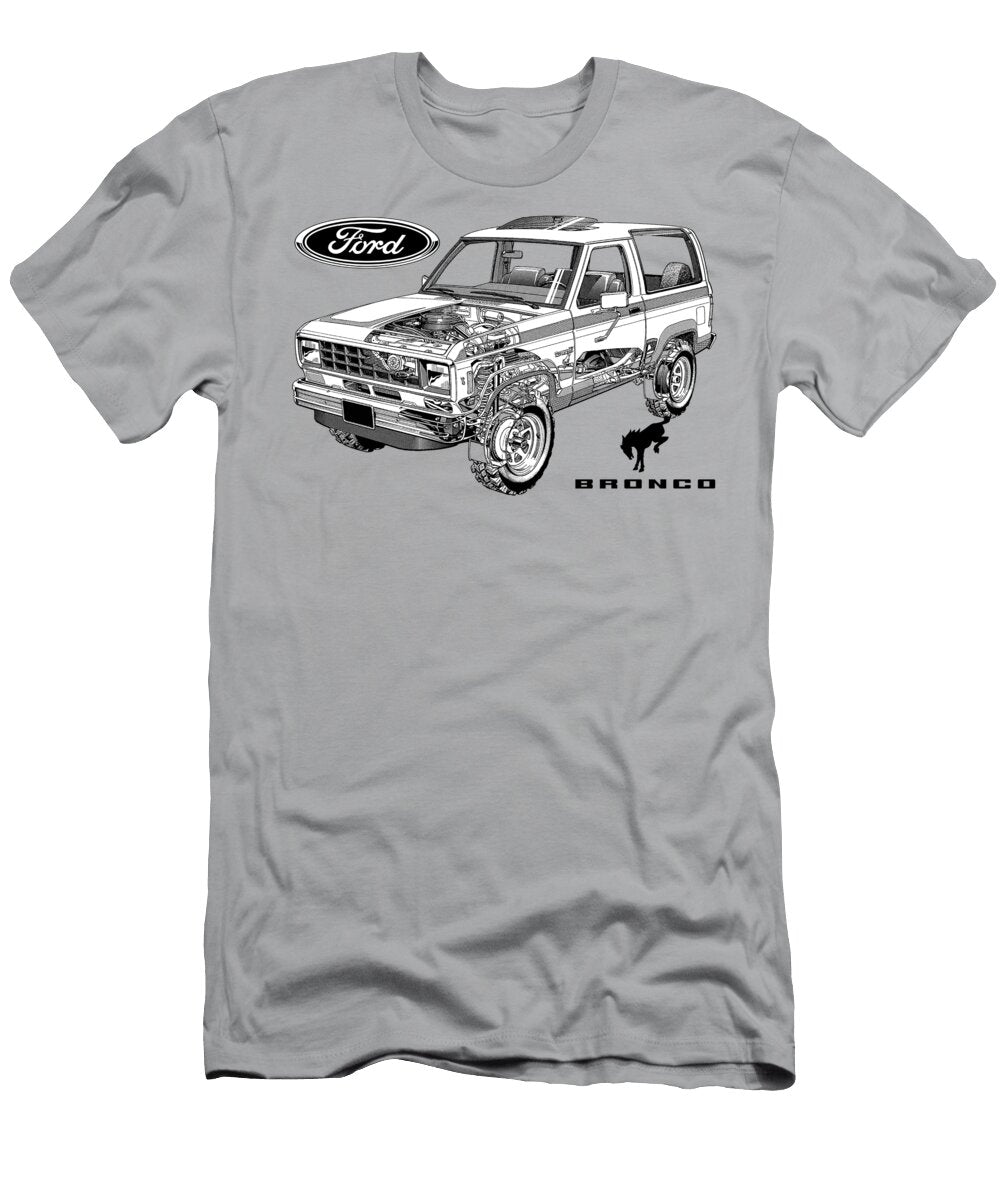 Exclusive Cutaway Art American Retro Offroad 4x4 Car 1984 Ford Bronco Ii 29l Cologne V6 Vlad Automotive T-Shirt