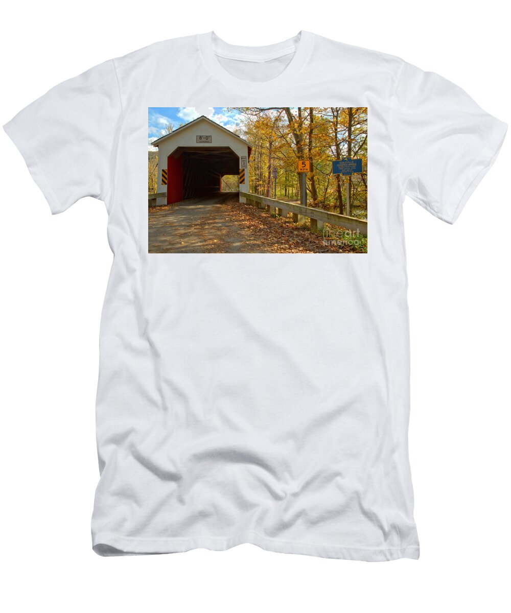 Fall Day At the Eagleville Covered Bridge Adam Jewell T-Shirt