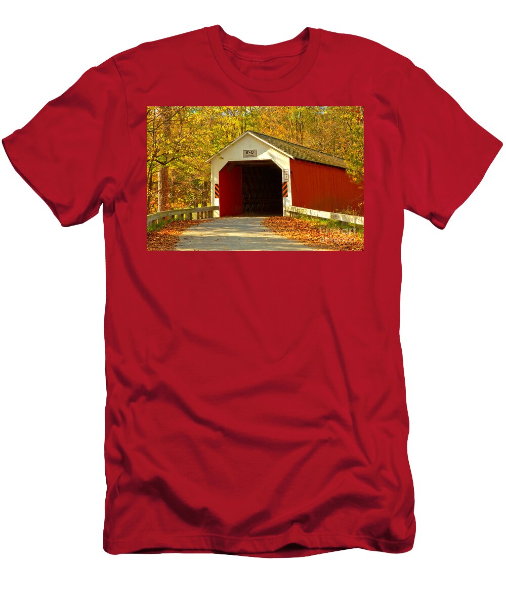 Fall Foliage At the Eagleville Covered Bridge Adam Jewell T-Shirt