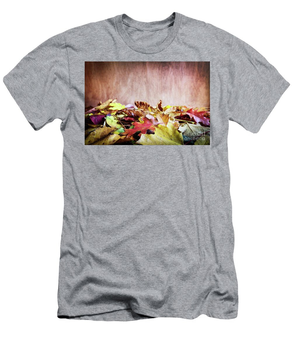 Fall Leaves on Wooden Background Colorful Autumn Michal Bednarek T-Shirt