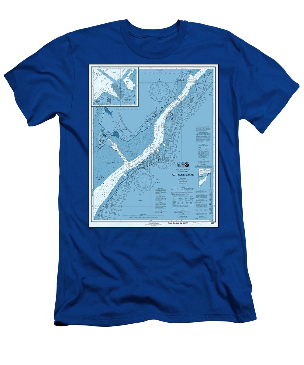 Fall River Harbor Massachusetts Nautical Chart Map 2024 Ocean Blue Carol Japp T-Shirt