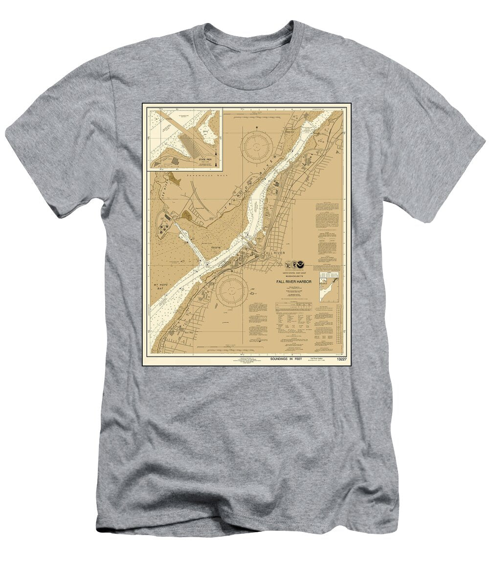 Fall River Harbor Massachusetts Nautical Chart Map 2024 Sepia Carol Japp T-Shirt