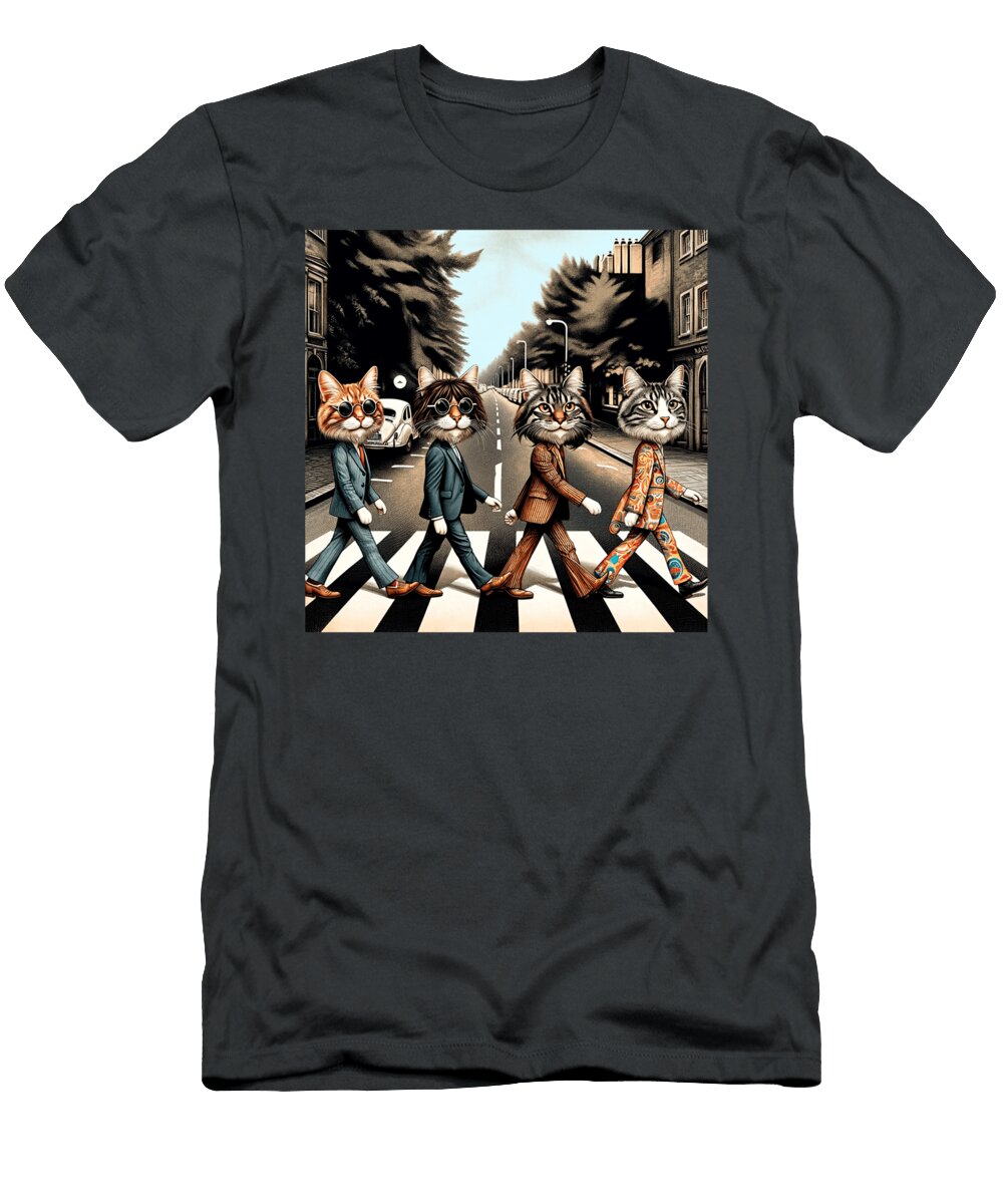 Feline Fab Four Cat Beatles Abbey Road Parody Craig David T-Shirt