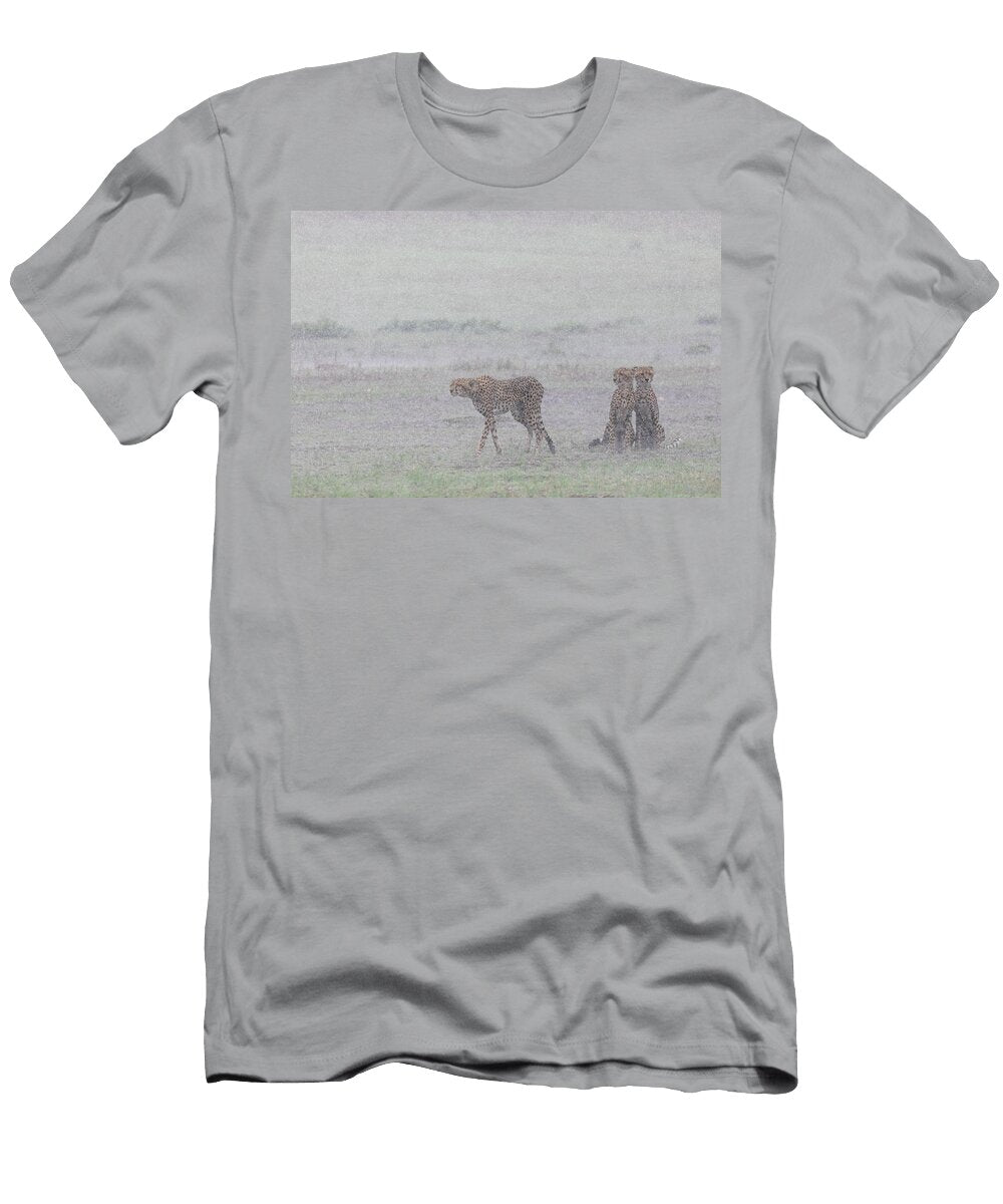 Female Cheetah with Two Cubs in Rainstorm Kgalagadi Ann Steve Toon Natureplcom T-Shirt