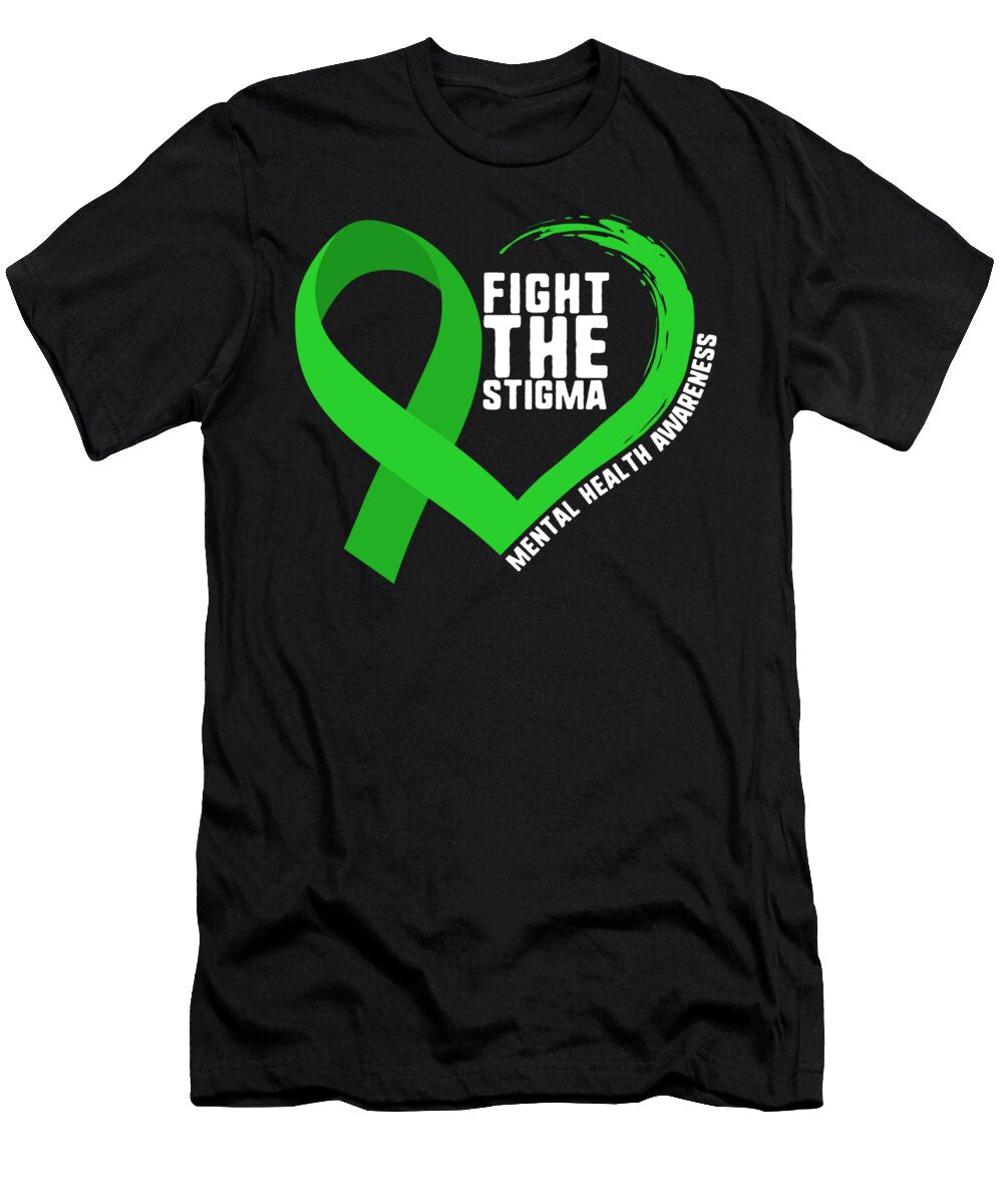 Fight the Stigma Mental Health Disease Awareness Green Heart Ribbon Depression Anxiety Warrior Gift Sifou Store T-Shirt
