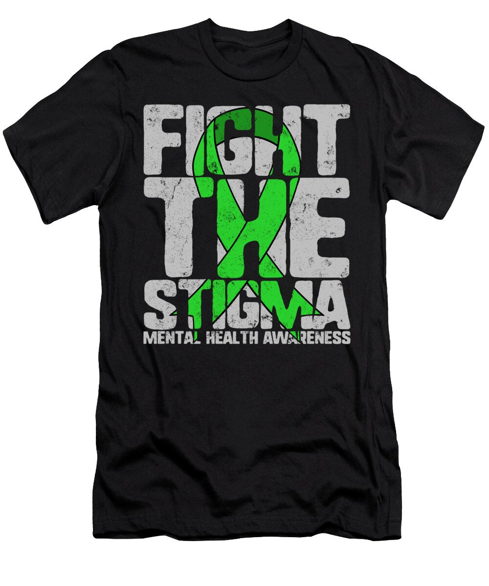 Fight the Stigma Mental Health Disease Awareness Green Ribbon Anti Depression Anxiety Warrior Gift Sifou Store T-Shirt