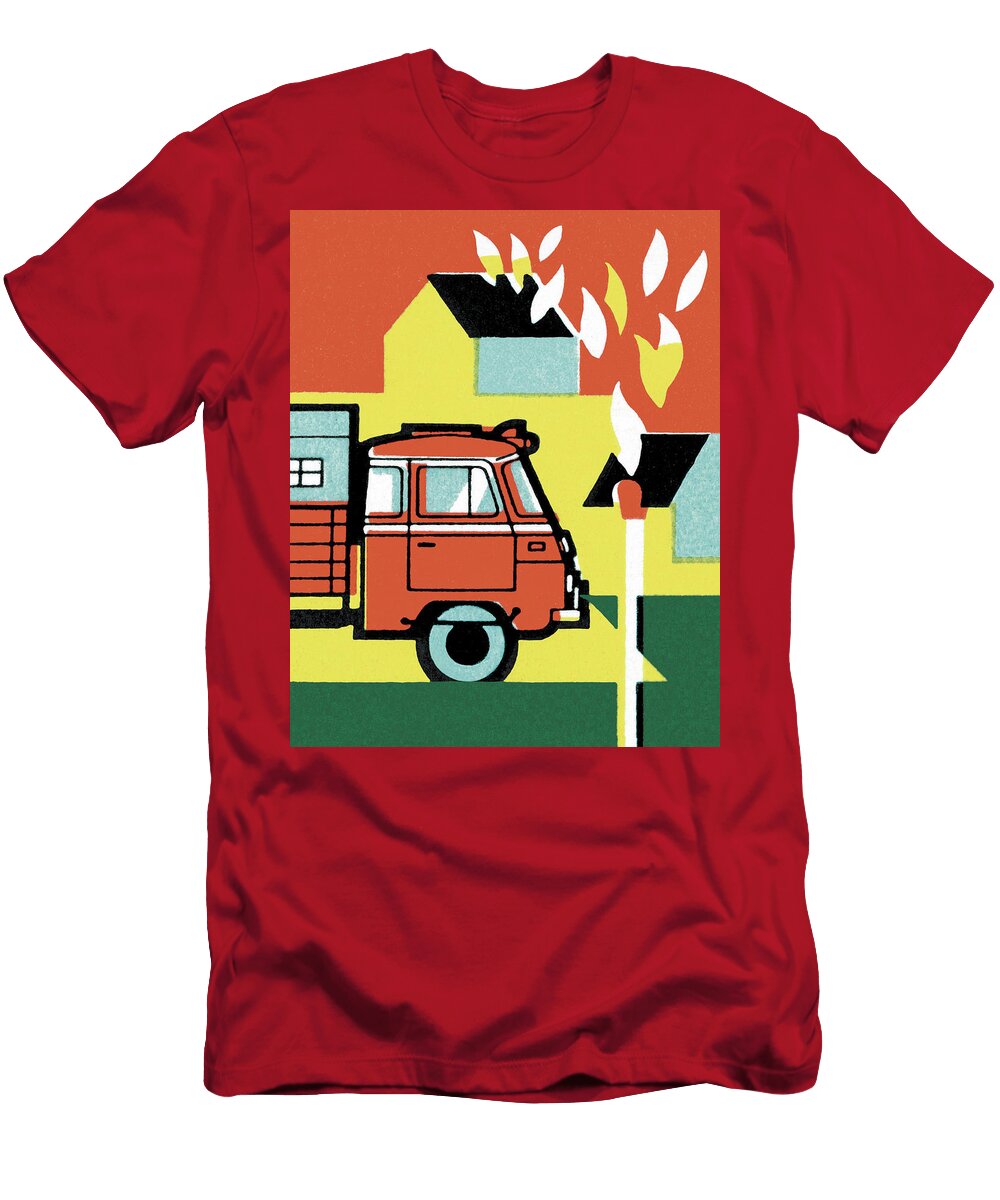 Firetruck and House on Fire Csa Images T-Shirt