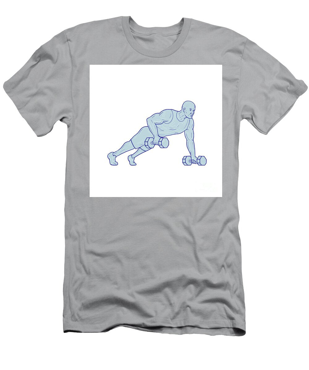 Fitness Athlete Push Up One Hand Dumbbell Drawing Aloysius Patrimonio T-Shirt