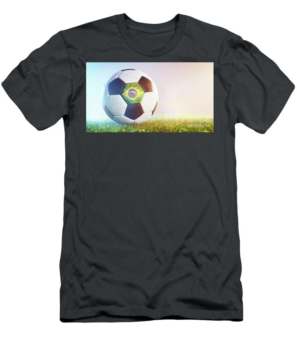 Football Soccer Ball with Flag of Brazil on Grass Michal Bednarek T-Shirt