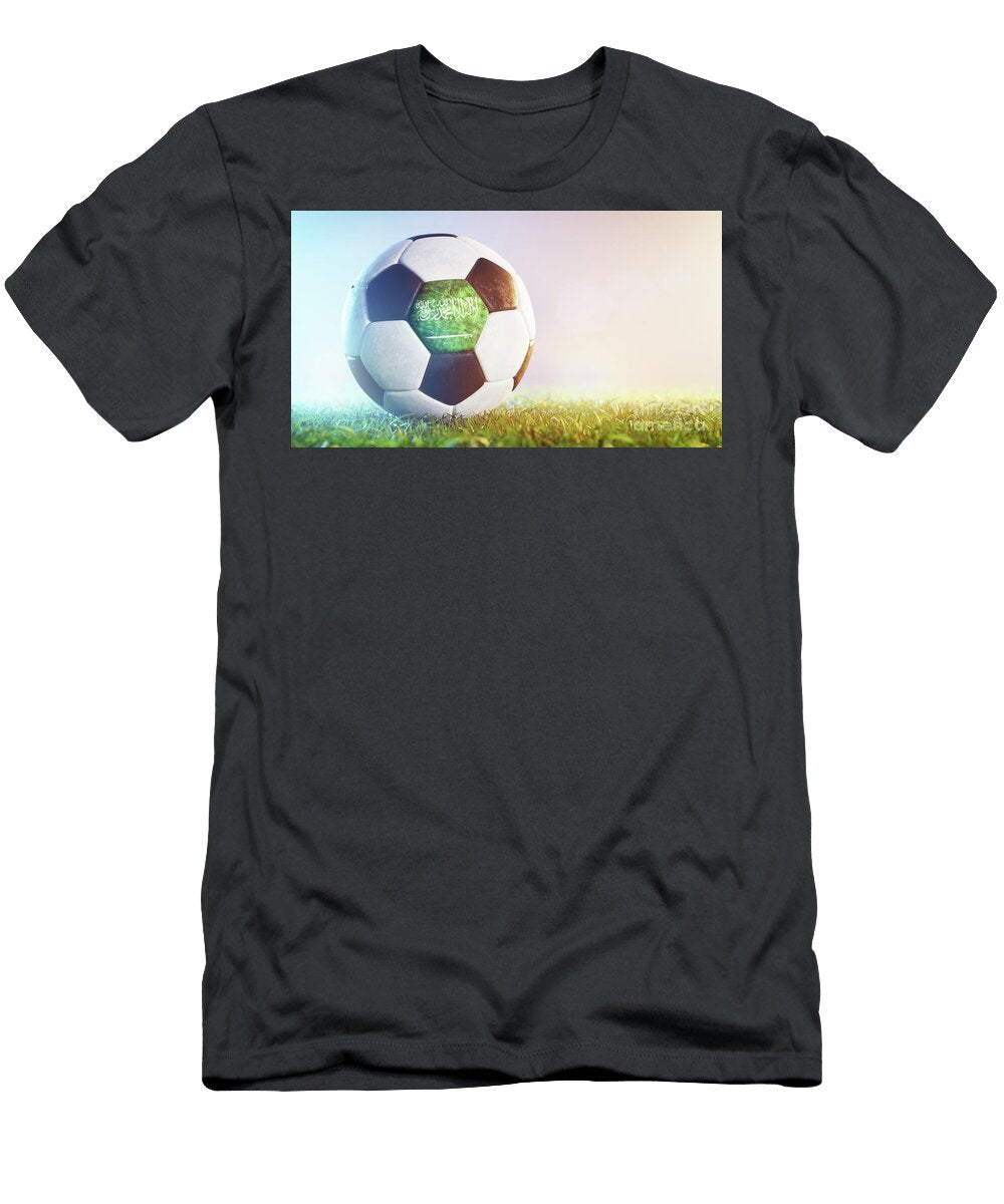 Football Soccer Ball with Flag of Saudi Arabia on Grass Michal Bednarek T-Shirt