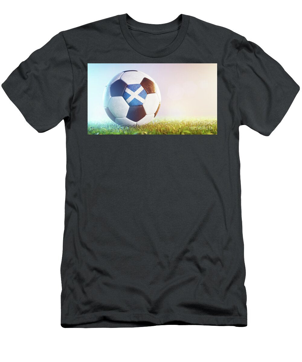 Football Soccer Ball with Flag of Scotland on Grass Michal Bednarek T-Shirt