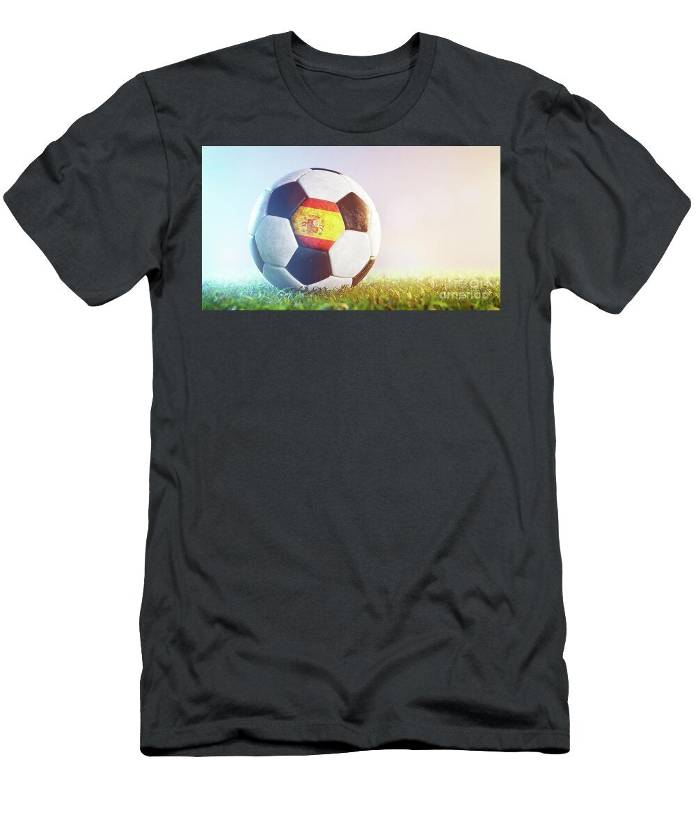 Football Soccer Ball with Flag of Spain on Grass Michal Bednarek T-Shirt