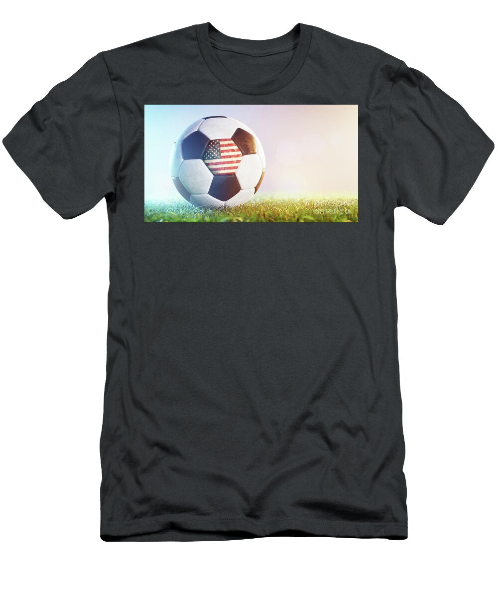 Football Soccer Ball with Flag of USA on Grass Michal Bednarek T-Shirt