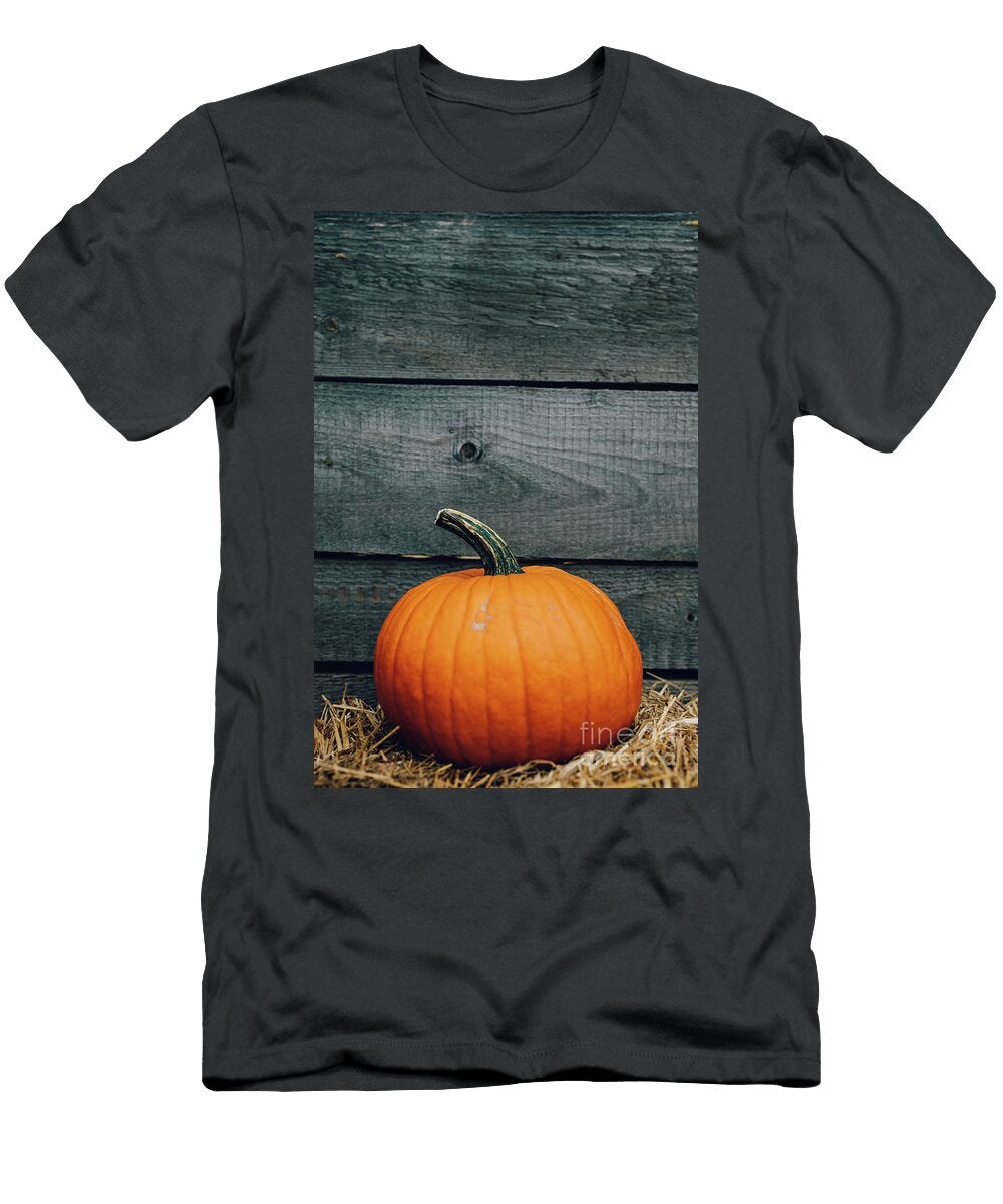 Fresh Pumpkin on Wood Background Halloween and Thanksgiving Michal Bednarek T-Shirt