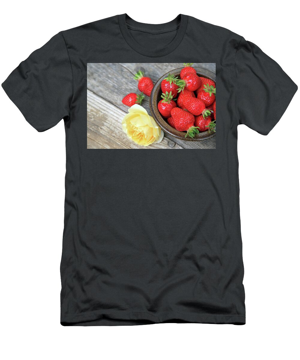 Fresh Strawberries with Yellow Rose Still Life Karen Kaspar T-Shirt