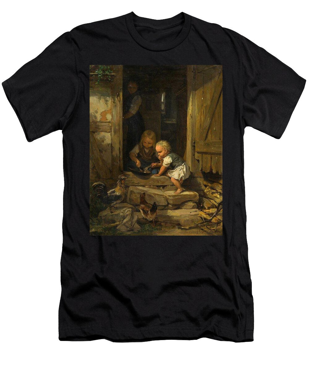 Friedrich Edouard Meyerheim Children Snacking in Front of the House 1858 Friedrich Edouard Meyerheim T-Shirt
