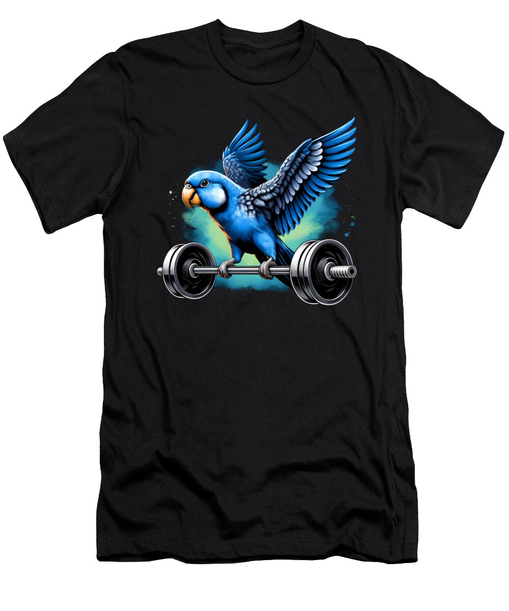 Funny Blue Parrot Deadlift Weightlifting Fitness Gym Lover Job T-Shirt