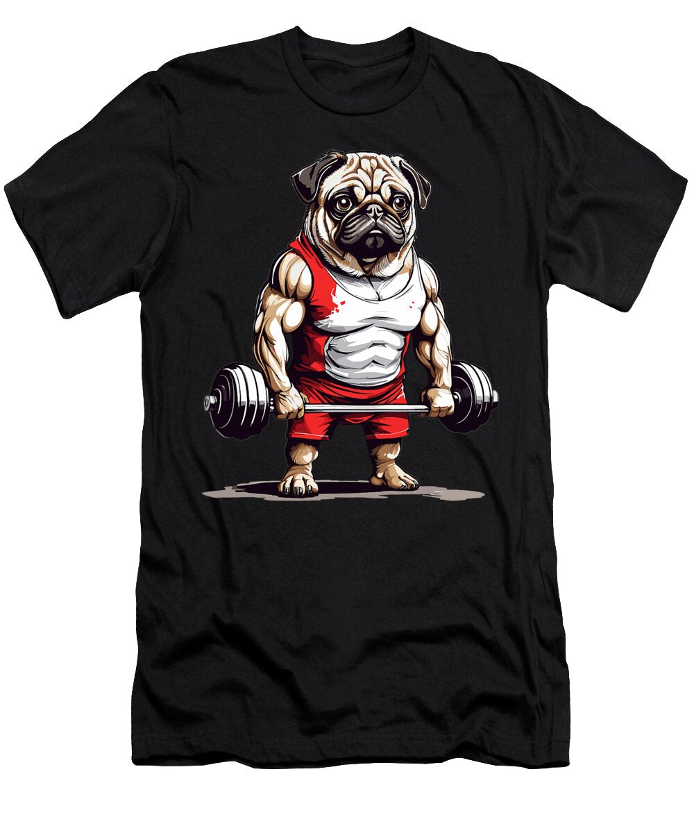 Funny Bodybuilder Pug Dog Training Workout Yah Lishr T-Shirt