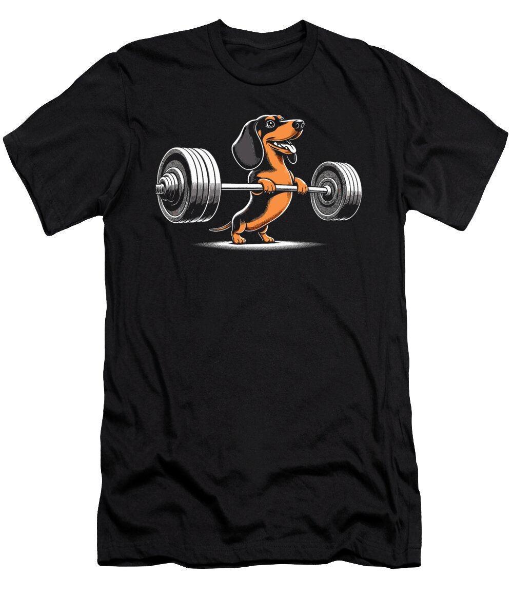 Funny Dog Dachshund Weightlifting Gym Studi Alex T-Shirt