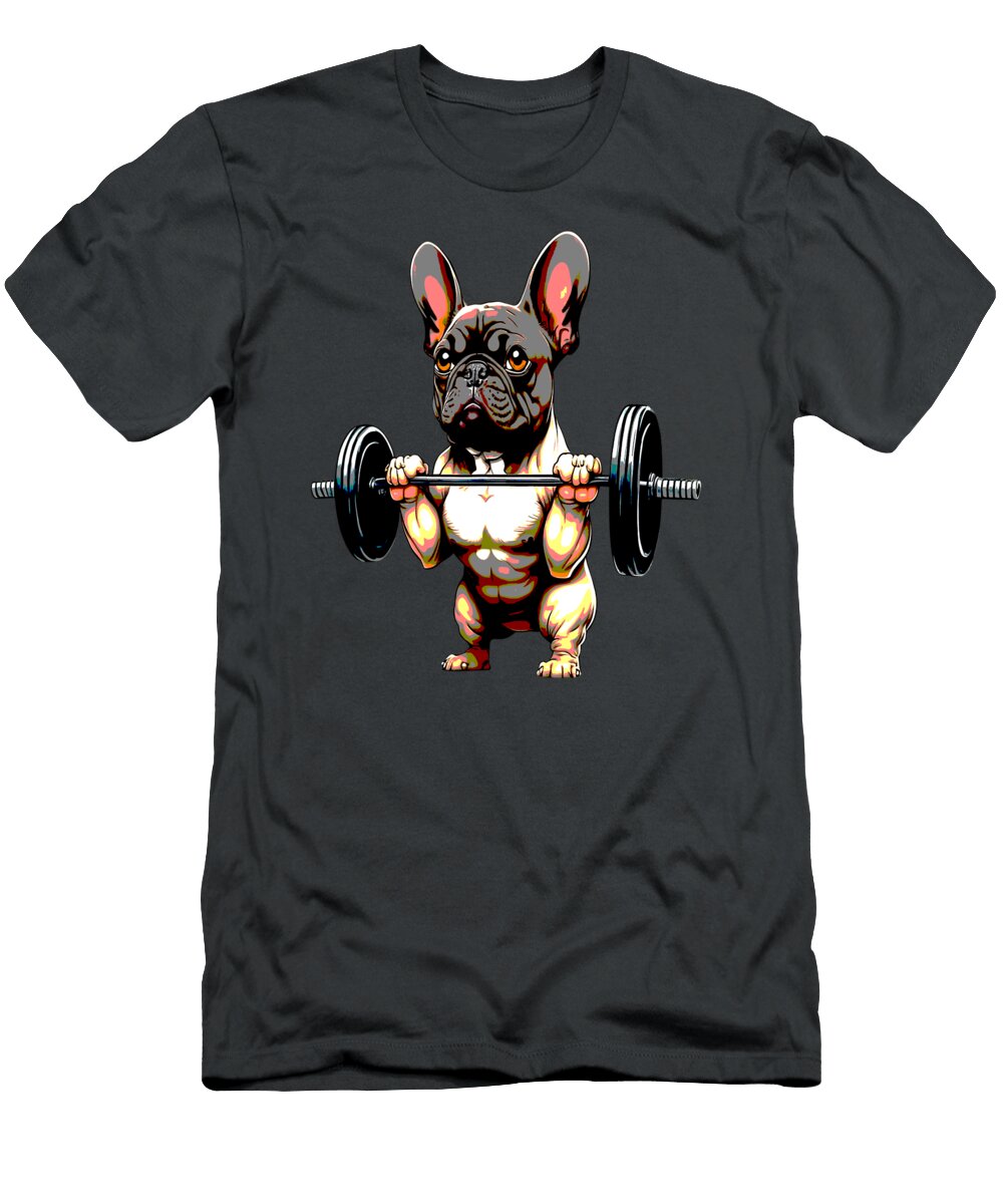 Funny French Bulldog Bodybuilding Gym Frenchie Weightlifter Bacar Leahro T-Shirt