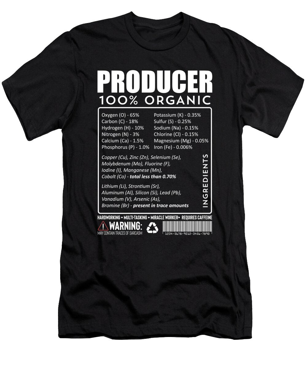 Funny Music Film Producer Ingredients Nutrition Facts Noirty Designs T-Shirt