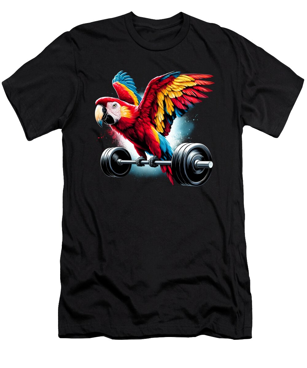 Funny Scarlet Macaw Parrot Deadlift Weightlifting Fitness Gym Lover Job T-Shirt