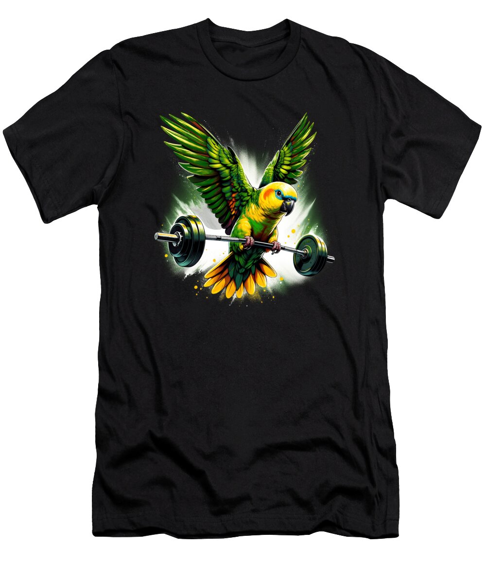 Funny Yellow Headed Parrot Deadlift Weightlifting Fitness Gym Lover Job T-Shirt