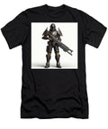 Futuristic Sci Fi Soldier in Black and Gold Tactical Power Armor Talha Khan T-Shirt