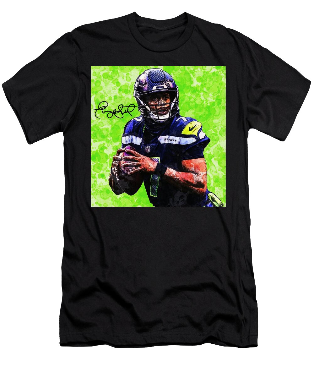 Geno Smith Seahawks Qb Watercolors Bob Smerecki T-Shirt