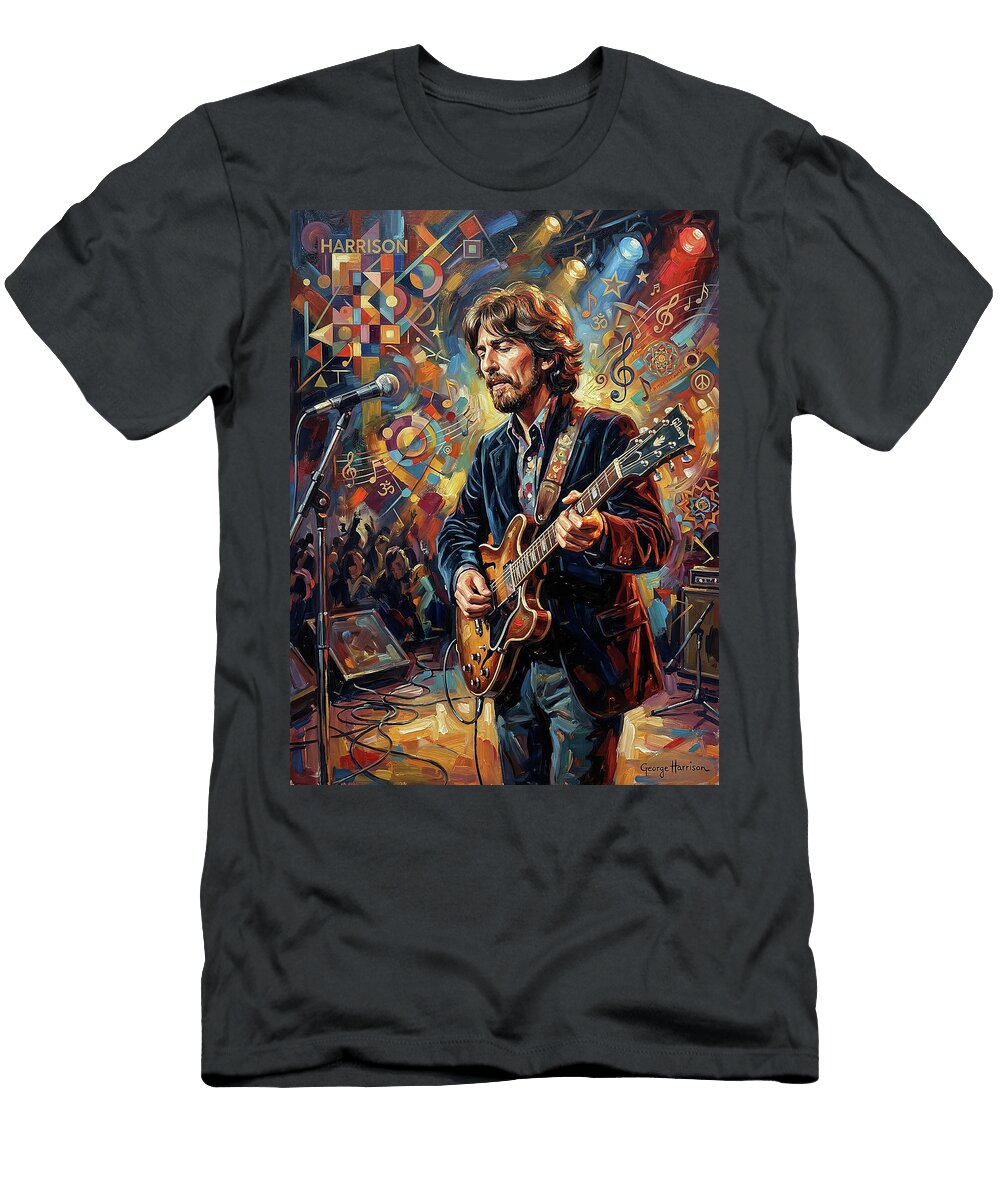 George Harrison Live Performance Guitar Legend in Concert Abstract Paint Wall Art Sampadart Gallery T-Shirt