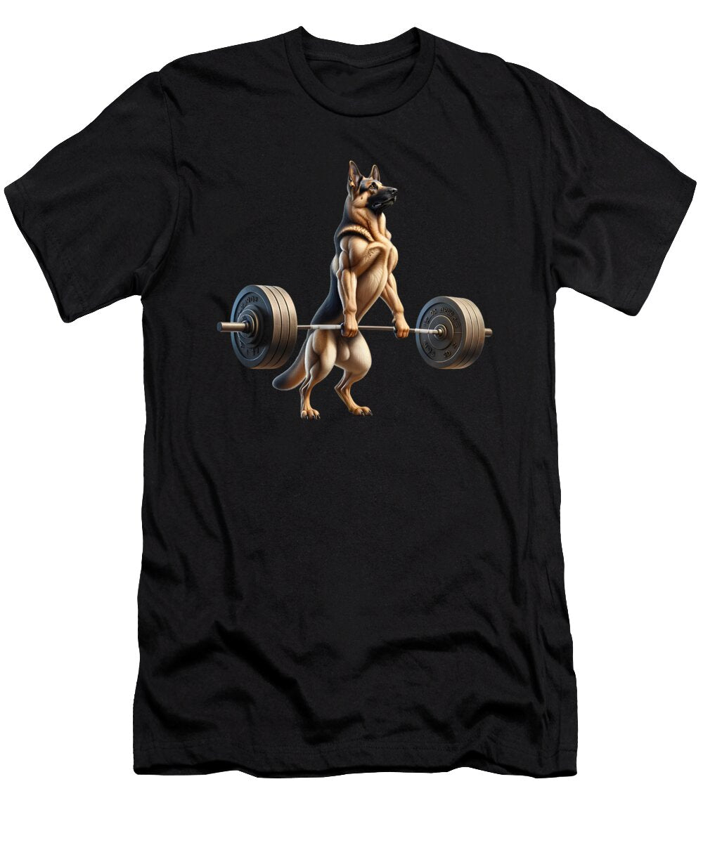 German Shepherd Deadlift Weightlifting Funny Fitness Workout Gym Dog Lover Job T-Shirt