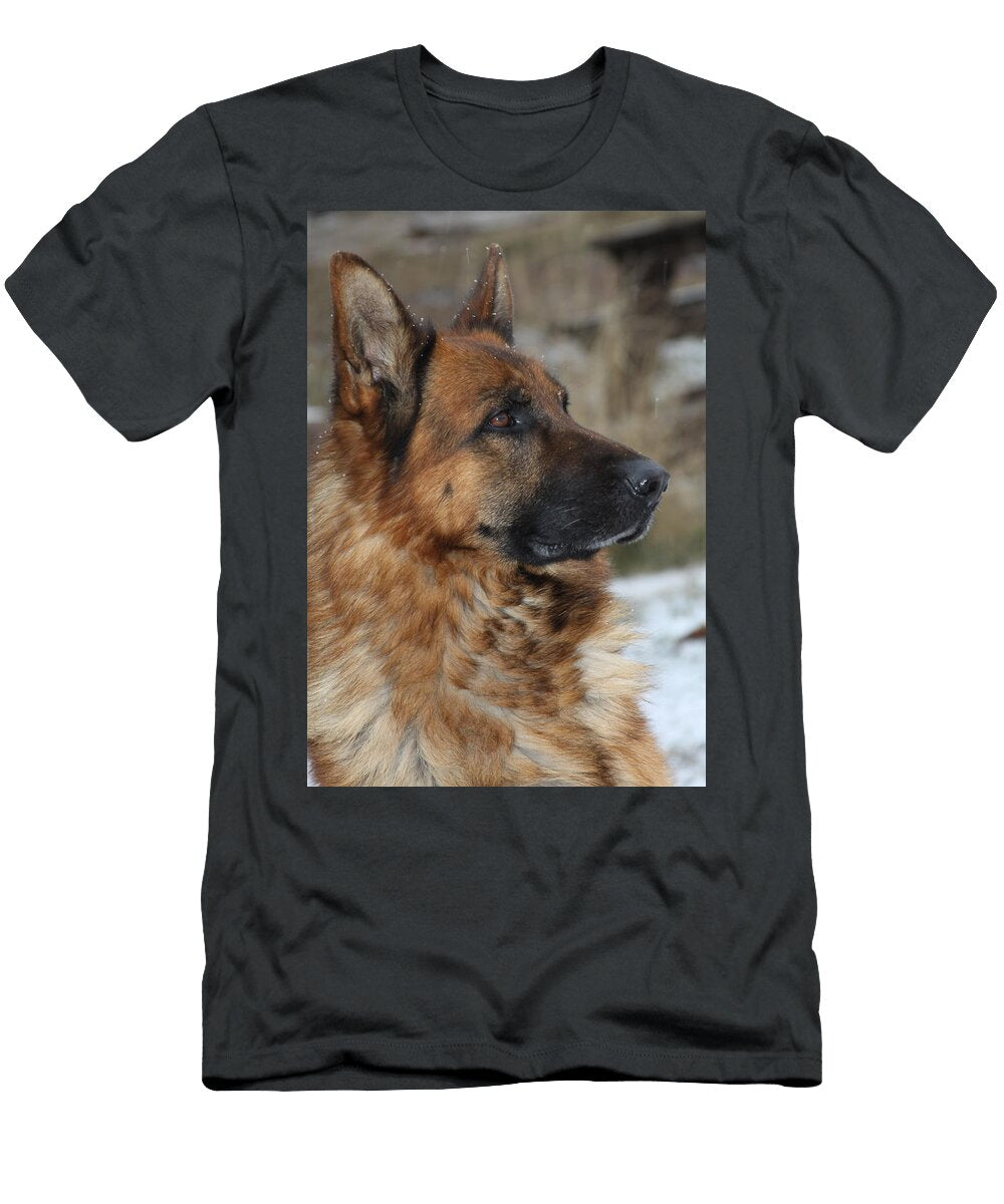 German Shepherd in the Snow Karon Melillo Devega T-Shirt