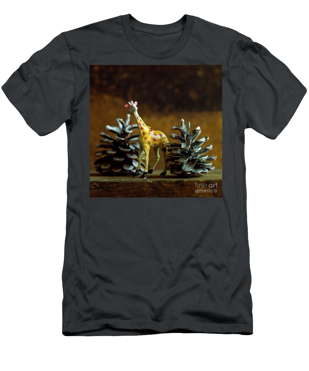 Giraffe Figurine and Christmas Pine Cones Bernard Jaubert T-Shirt