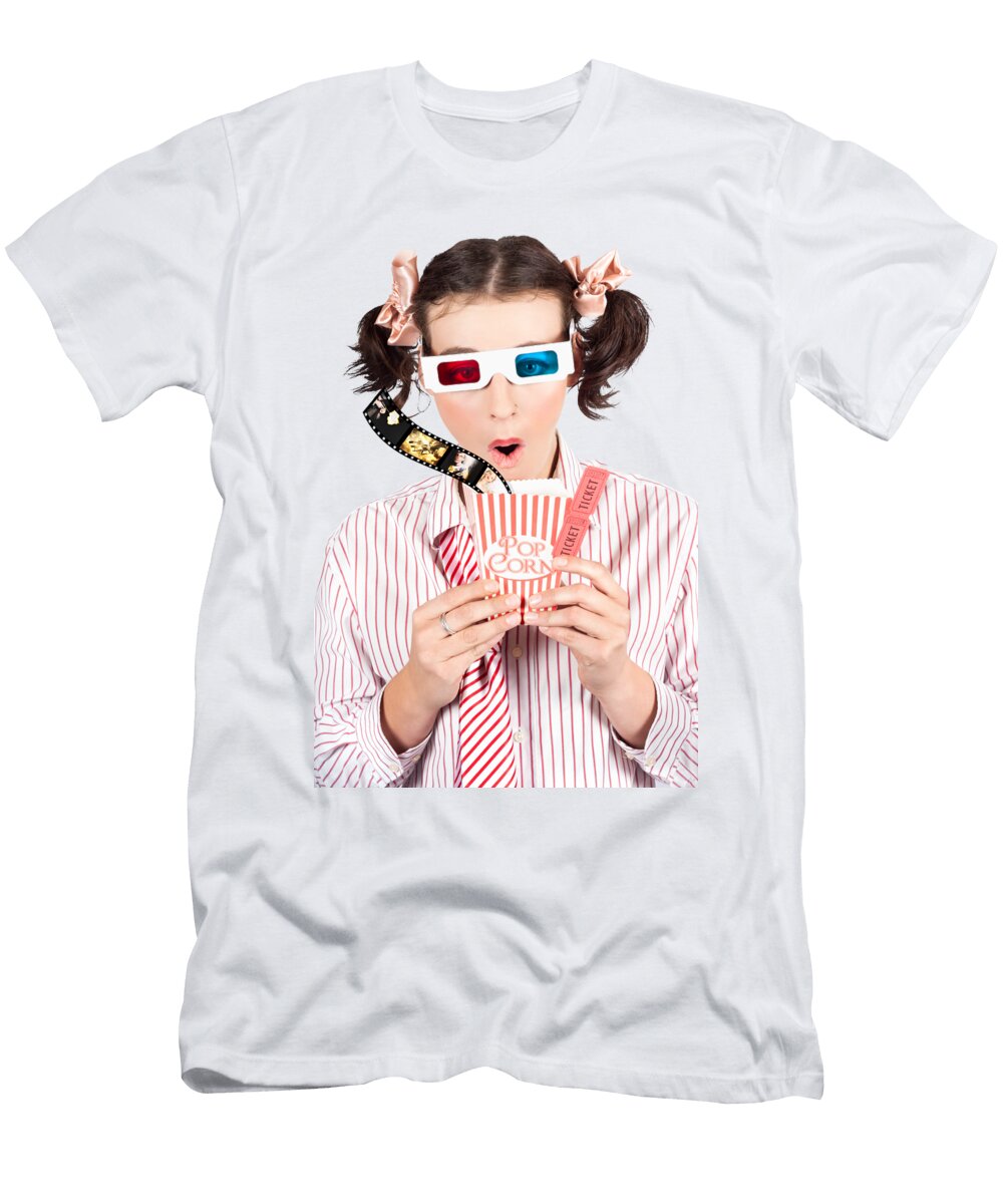 Girl in Pigtails Watching a 3d Comedy Movie Jorgo Photography T-Shirt