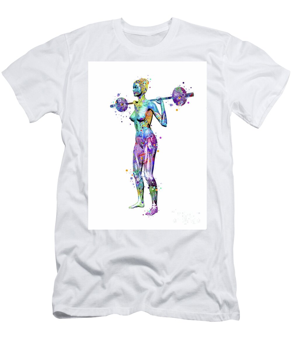 Girl Weightlifter Watercolor Anatomy White Lotus T-Shirt