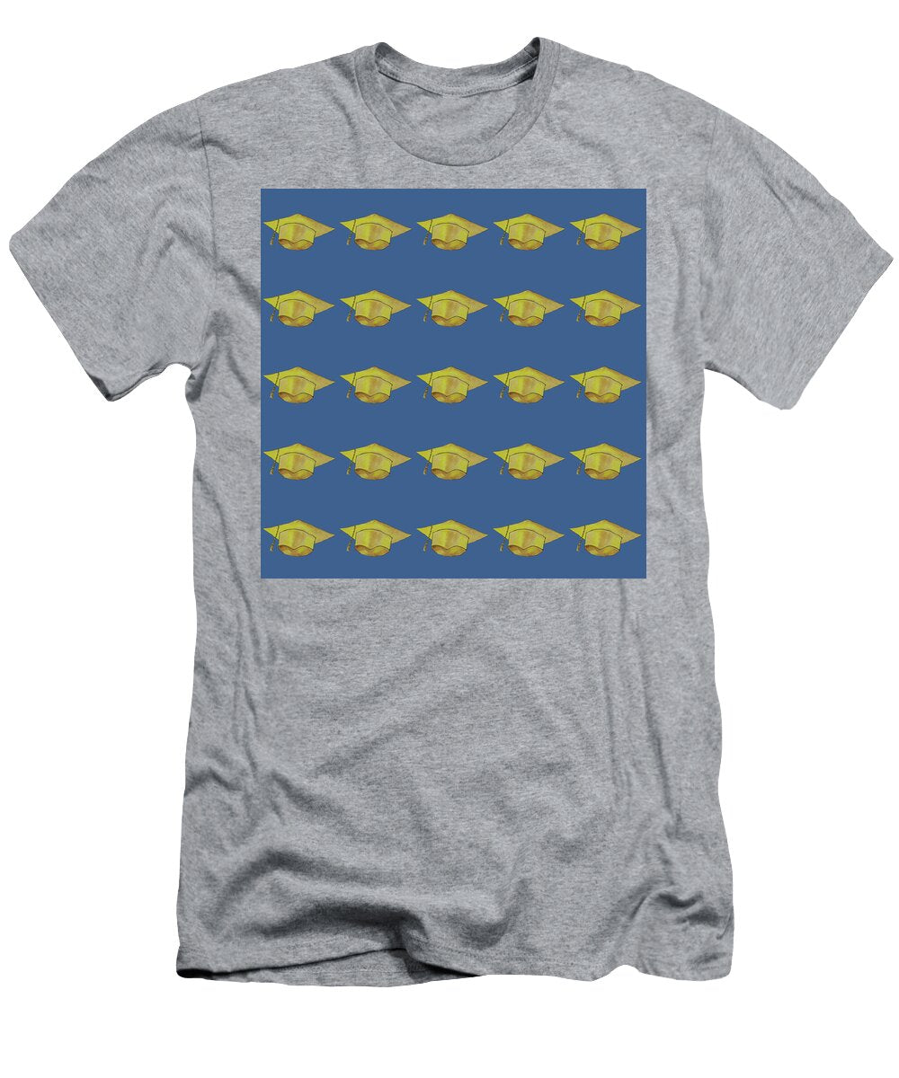Gold Graduation Cap on Blue Pattern Iris Richardson T-Shirt