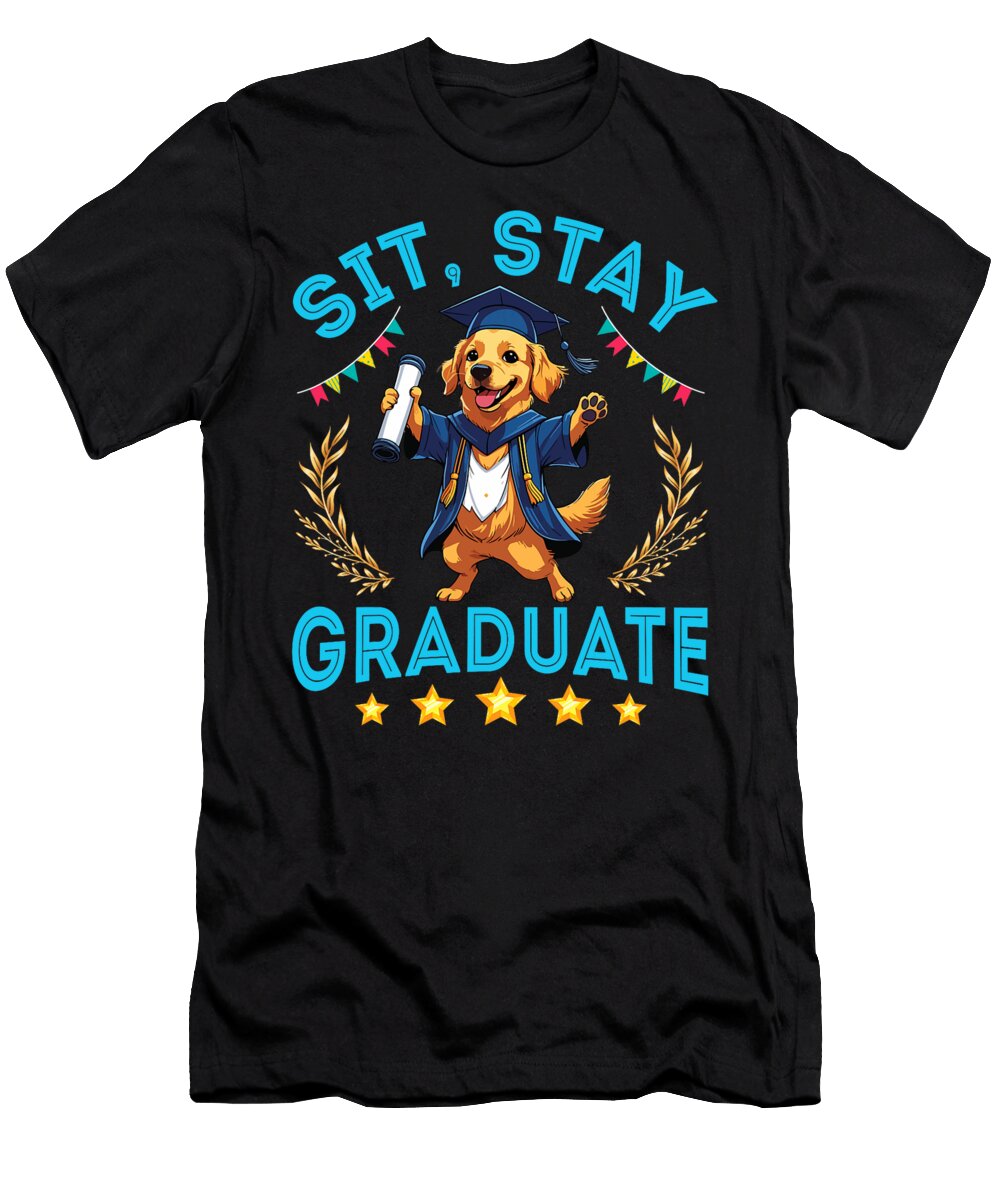 Golden Retriever Dog Senior Sit Stay Graduate Yah Lishr T-Shirt