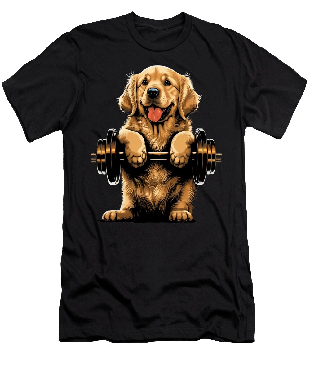 Goldie Weightlifting Dog Funny Fitness Gym Men Yah Lishr T-Shirt