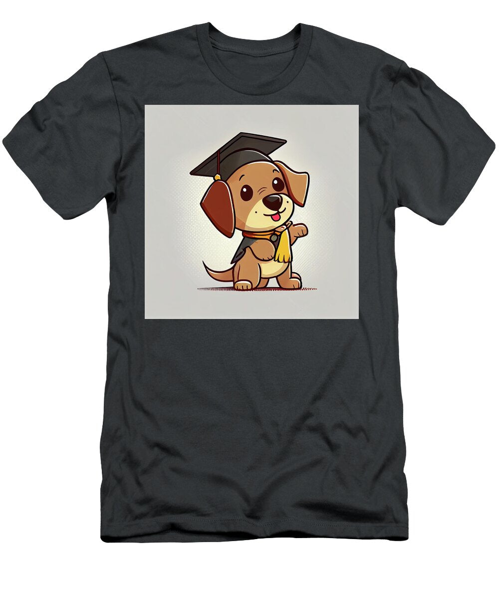 Graduated Cartoon Cap on Happy Dog Pavel Shlykov T-Shirt