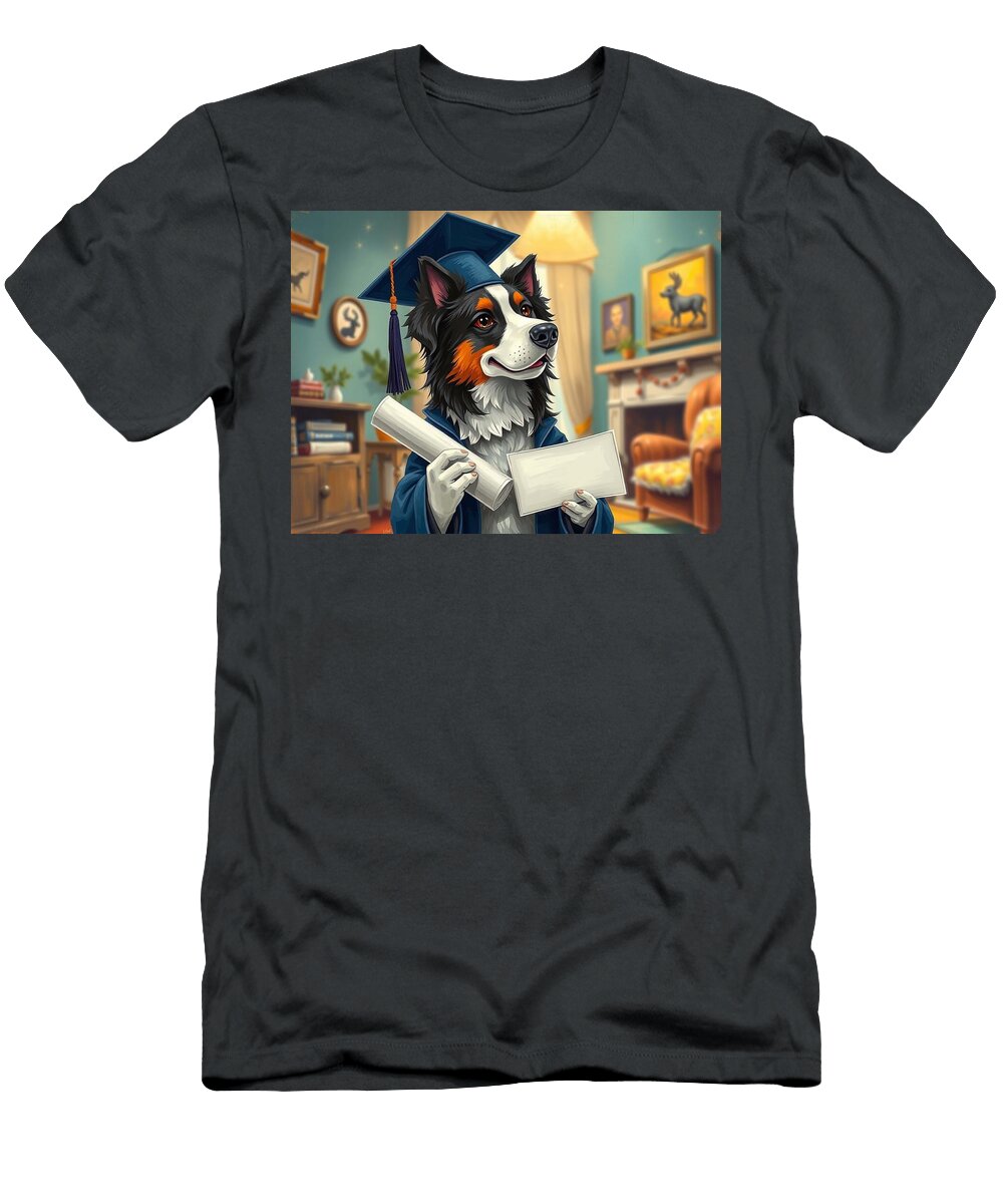 Graduating Dog with Diploma Border Collie in a Graduate Cap and Gown Holding a Diploma Carla York T-Shirt