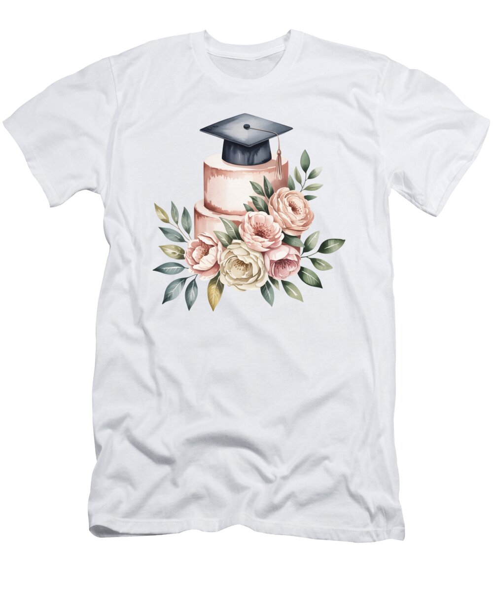 Graduation Cap on Floral Cake Joanna Redesiuk T-Shirt