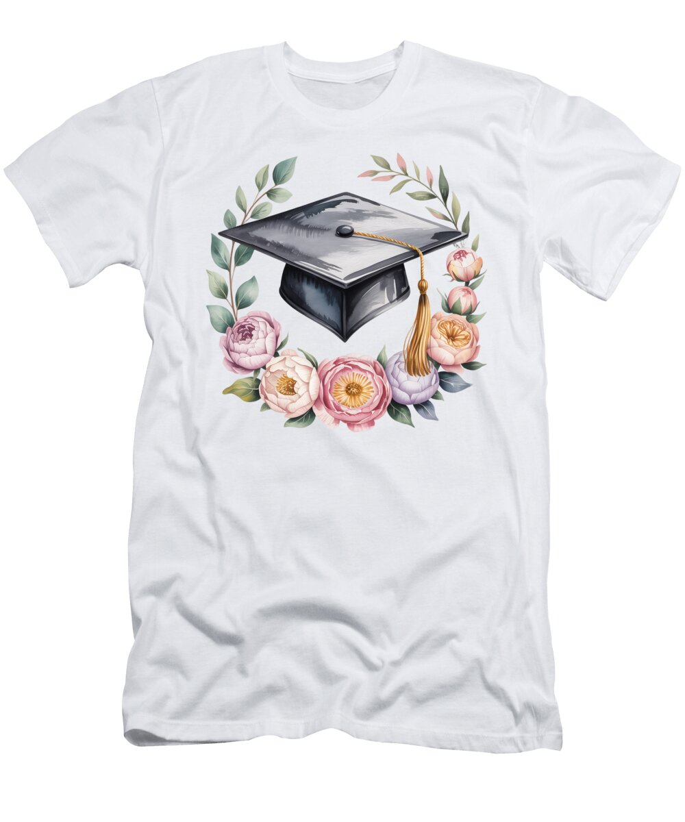 Graduation Cap with Floral Wreath Joanna Redesiuk T-Shirt