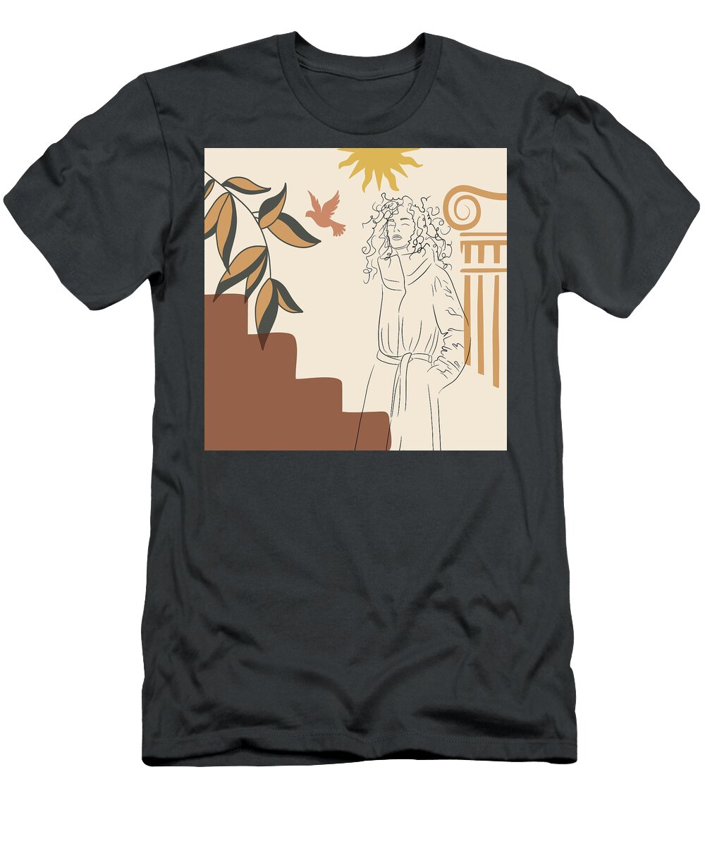 Greek Collection of Trendy Female Line Art Vintage Set of Aesthetic Elements Print Mounir Khalfouf T-Shirt
