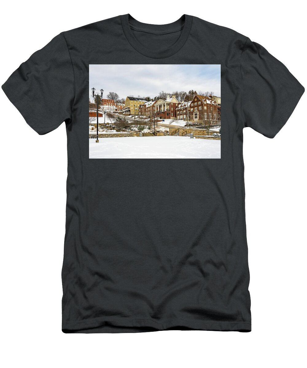 Greek Life Buildings At Wvu At Christmas Steven Heap T-Shirt