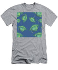 Green Graduation Cap on Blue Iris Richardson T-Shirt
