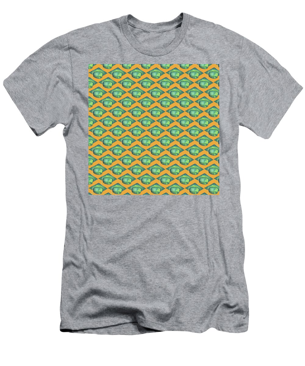 Green Graduation Cap on Gold Pattern Iris Richardson T-Shirt