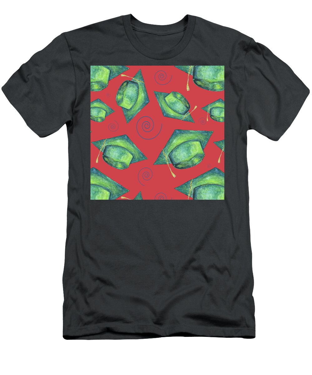 Green Graduation Cap with a Twist on Red Iris Richardson T-Shirt