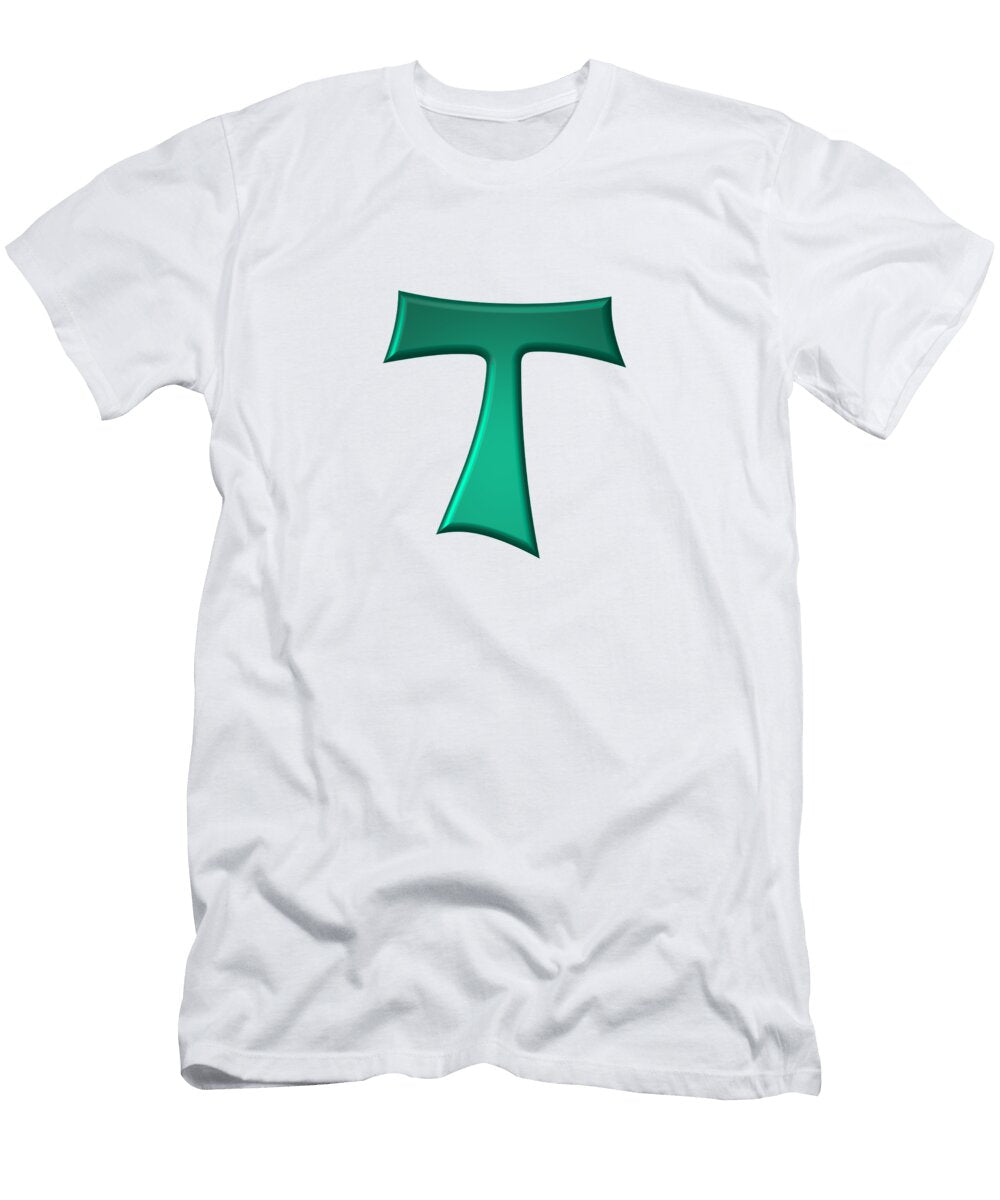 Green Steel Look Franciscan Tau Cross Rose Santuci Sofranko T-Shirt